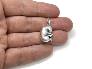 Kidney Necklace, Anatomical Jewelry in Sterling Silver