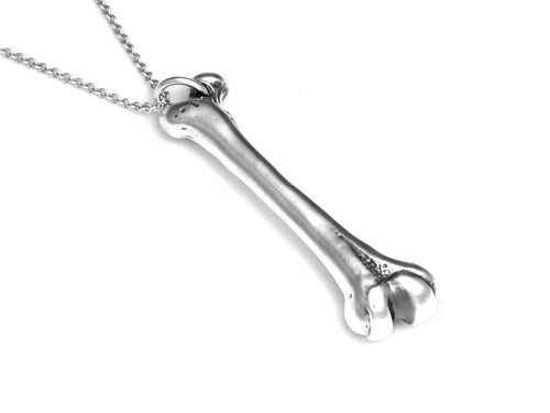 Large Femur Bone Necklace, Anatomy Jewelry in Sterling Silver