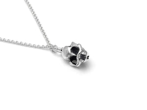 Small Cat Skull Necklace, Animal Rock Jewelry in Sterling Silver