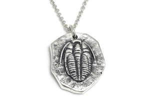 Trilobite Fossil Necklace, Archaeology Jewelry in Sterling Silver